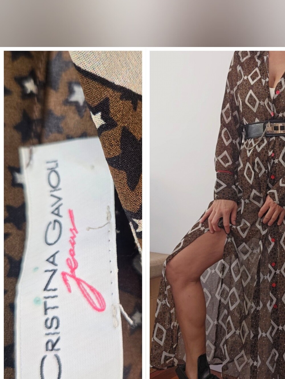 Cristina Gavioli ITALY Iconic Cocoa Brown Western Star Print Dress Or Duster S - Picture 4 of 11